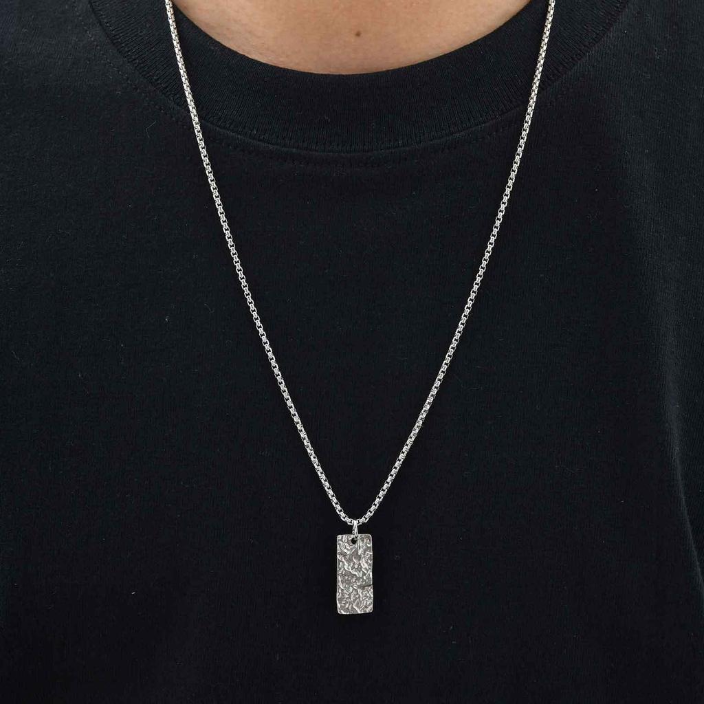 Vnox Wrinkle Geometric Necklace for Men, Stainless Steel Rectangular Pendant Box Chain Necklaces, Punk Jewelry Halloween Gifts