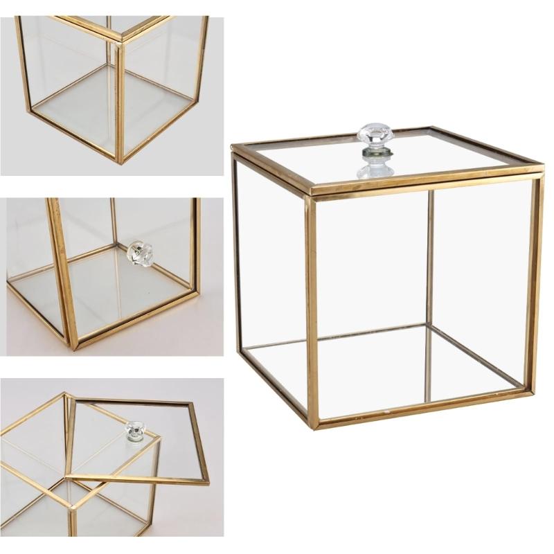 Elegant Glasbomullspinne Förvaringslåda Med Guldaccent Dammtät Transparent Organiserare För Badrum Och Heminredning
