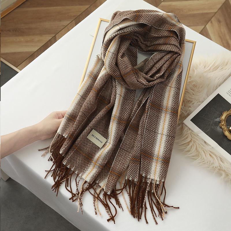 Korean Style Plaid Scarf Women's New Autumn and Winter Imitation Cashmere Fashion British Versatile Warm Student Couple Scarf Shawl