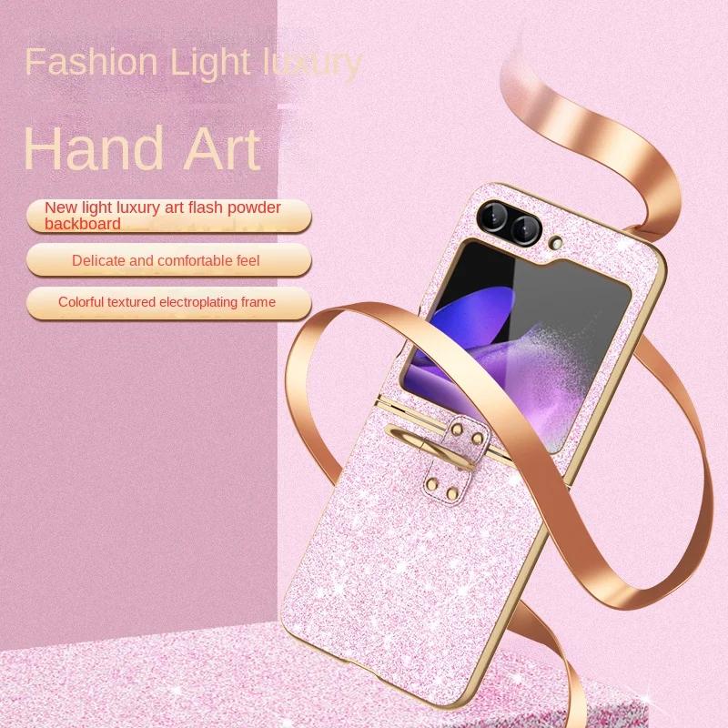 Luxury Plating Bling Glitter Ring Holder Phone Case For Samsung Galaxy Z Flip 6 5 4 Flip6 Flip5 Flip4 Flip3 Hard Plastic Cover