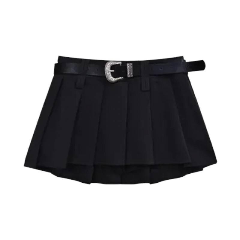 High-Waisted Pleated A-Line Mini Skirt with Belt for Petite Women - Versatile Summer Style