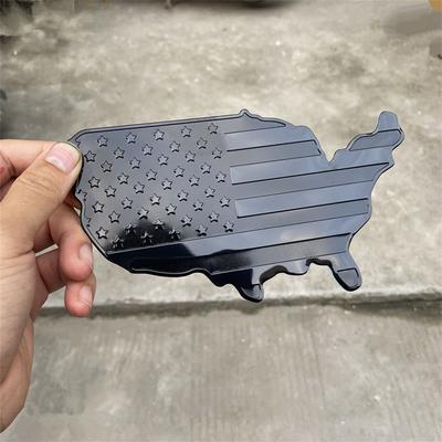 3D Metal Decal Car Sticker  American Map Flag Emblem Badge Car Parts 18x10cm Black