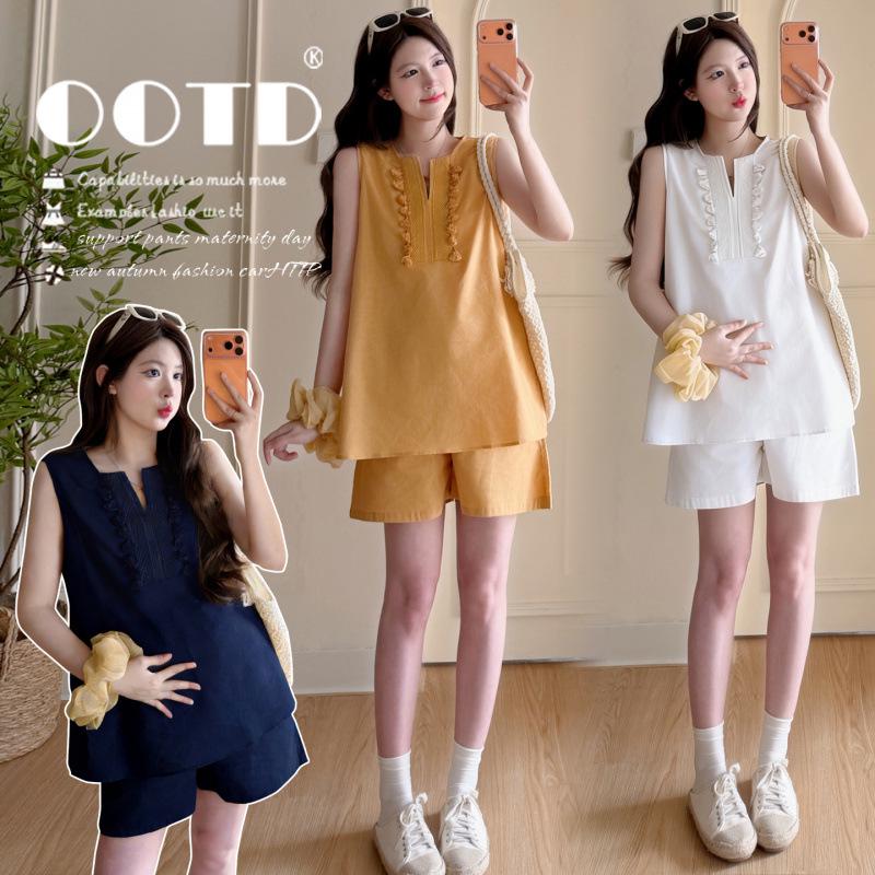 In-Stock: New 2026 Maternity Summer Tassel Cotton & Linen Vest Dress Set 2XL