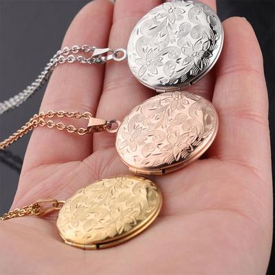 Round Necklaces Flower Carving Jewelry Gift Photo Picture Locket Mirror Polish Stainless Steel DIY Necklace For Women