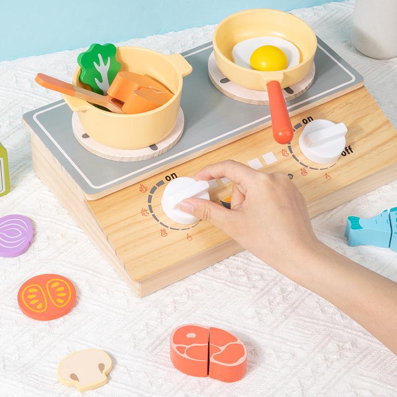 Wooden Pretend Play Cooking Set: Fruits, Vegetables, Meats & Cutlery Toy