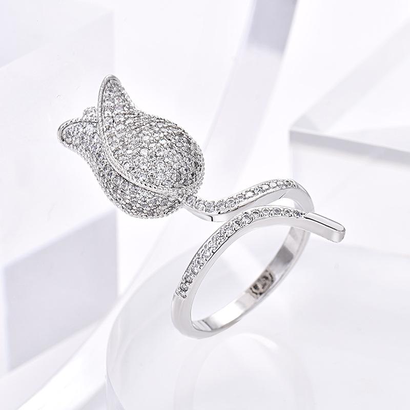 Exquisiter nicht verblassender 3D Diamant Rosenblumen Luxusring