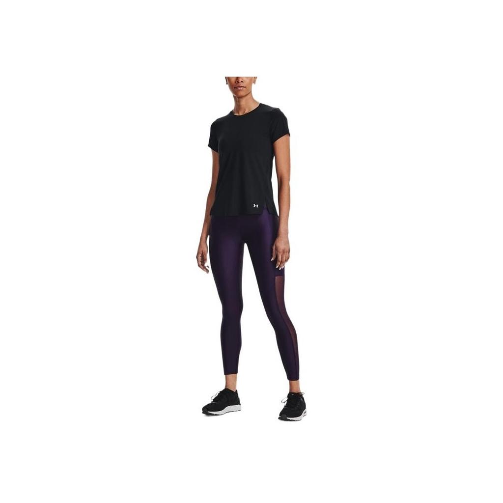 Under Armour Back Hollow Out Elastic Round Neck Training Running Breathable Short Sleeve T-Shirt Women Tops Black 1369764-001