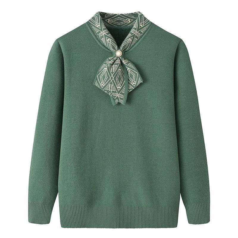 Middle-aged and Elderly Women's Autumn and Winter Clothes Knitted Bottoming Shirt Half-high Collar Plus Velvet Thickened Mother Pullover Sweater Top