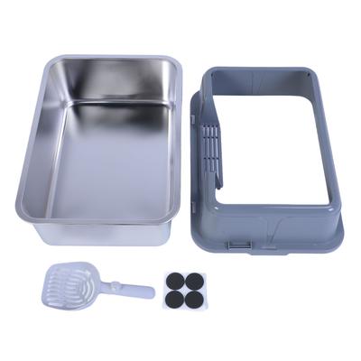 Metal Litter Box Stainless Steel 20L Easy To Clean Anti Splashing High Sided Large Kitty Litter