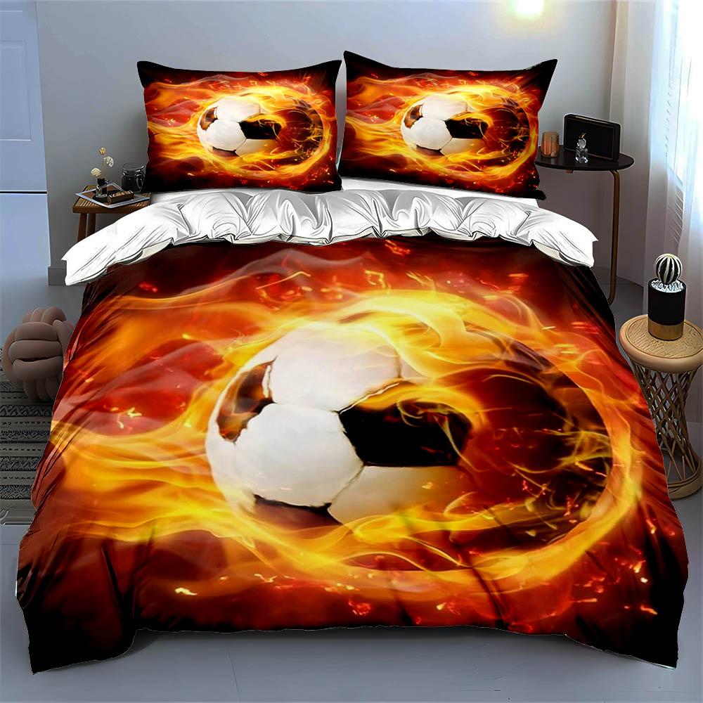 Fiery soccer ball Bedding Duvet cover sets Duvet covers Pillowcases gifts (1 * Duvet Cover 2 * Pillowcases, without duvet insert)