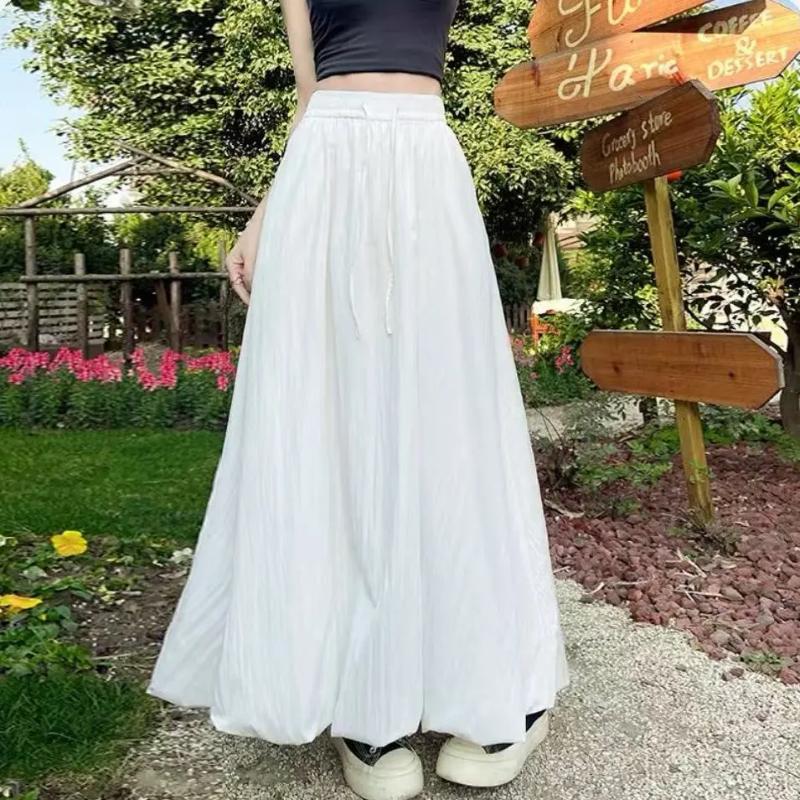 

Women s High Waist Maxi Skirt Drawstring Flowy A-Line Casual Summer Long Skirt M білий