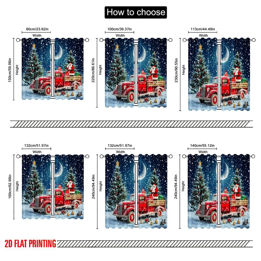 Set Of 2 Flat Printing Dark Blue Sky Christmas Snow Scenery Curtains Santa Claus Tree Bedroom Bathroom Living Curtain Polyester Perfect For Sleeping
