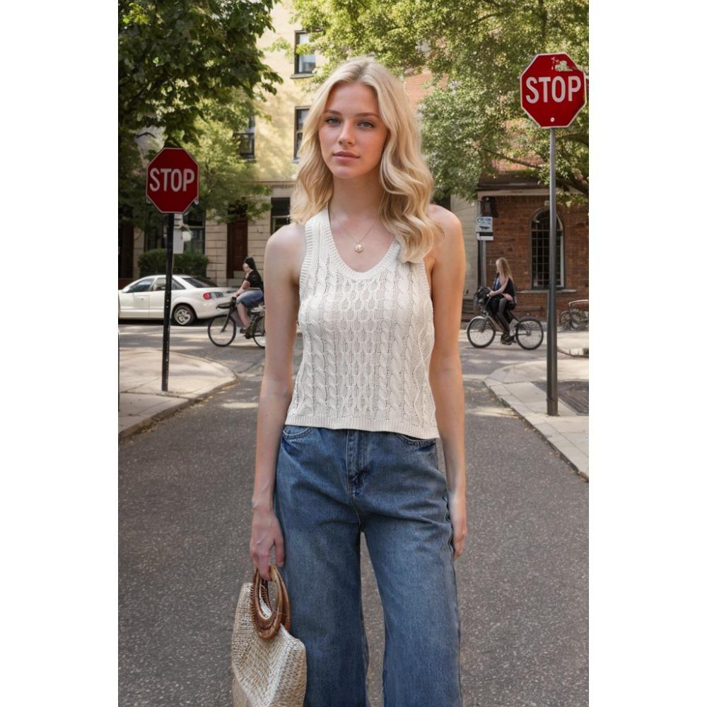 Summer Women's Fashion Casual Knitted V-Neck Solid Colour Vest