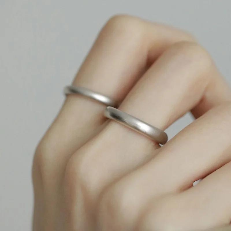 PONYKISS  Sterling Silver Minimalist Frosted Round Rings for Lovers' Trendy Adjustable Fine  Geometric Accessories