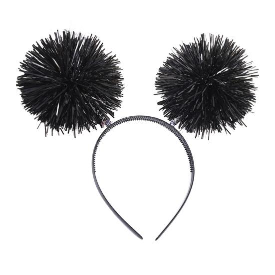Party-Stirnband, Haarreif mit flauschiger Kugeldekoration, Elastisches Metallfolien-Stirnband für Partys, Cosplay, Halloween-Haare