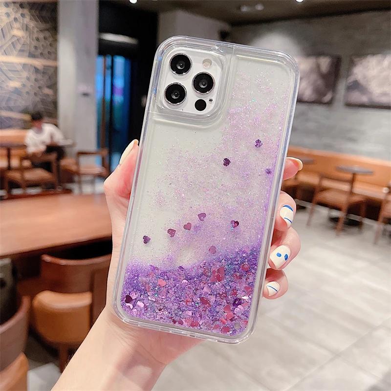 

Glitter Dynamic Quicksand Cover for iPhone 17 15 16 Pro Max Case Moving Sand Sequins Love Hearts Stars Liquid Soft Phone Shell for iPhone 17ProMax