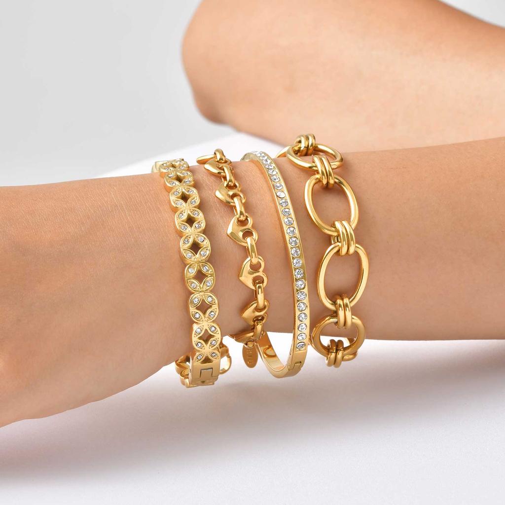 Women's Stainless Steel Bracelet, Gold Plated Heart Hollow Chain Bangle Bracelet, Waterproof Luxury Jewelry