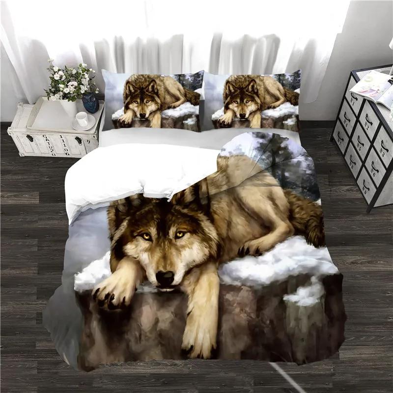 Comforter Dropship China Bedding Set Home Textile Print Western Stars Moon Wolf Bedroom Duver + S Full Size Bed Set Animal