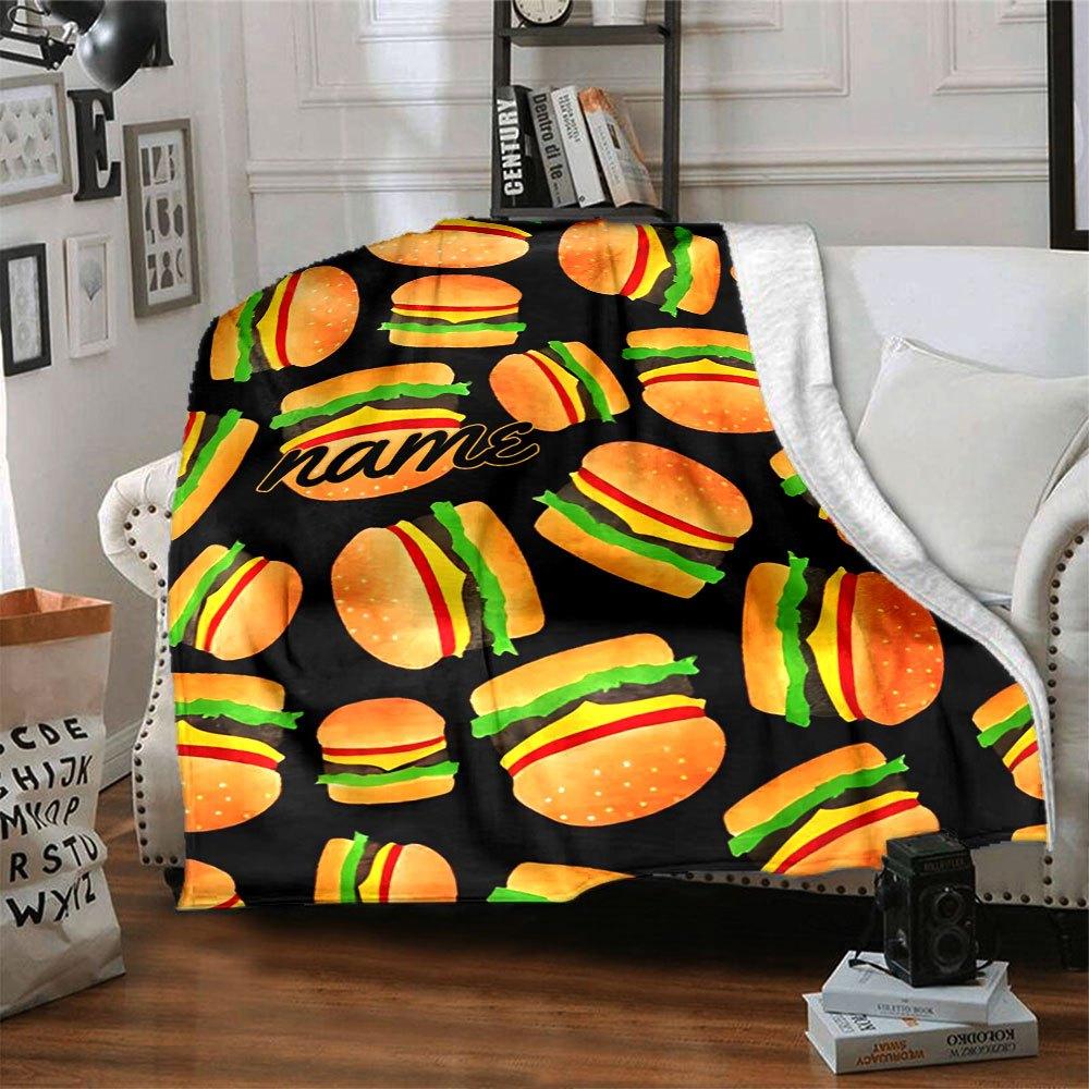 Burger Pattern Multi Purpose Customizable Blanket Customize Your Name Soft Cozy For Sofa Couch Office Bed Picnics All Season Use Modern Suitable For