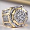 Huitan Gorgeous Two-tone Style Ring for Women Brilliant Cubic Zirconia Finger Jewelry Luxury Anniversary Party Accessories