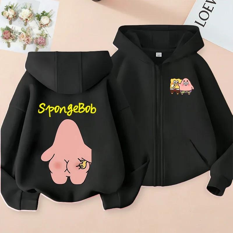 Spongebob Patrick Star Cartoon Anime Family Clothes Boys And Girls Spring Autumn And Winter Zipper Hoodie Parent-child Sweaters