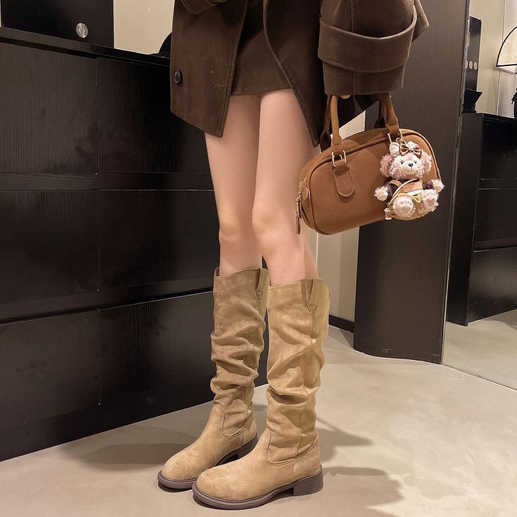 But knee pile boots temperament explosion versatile knight boots merard matte suede wasteland wind tall tube