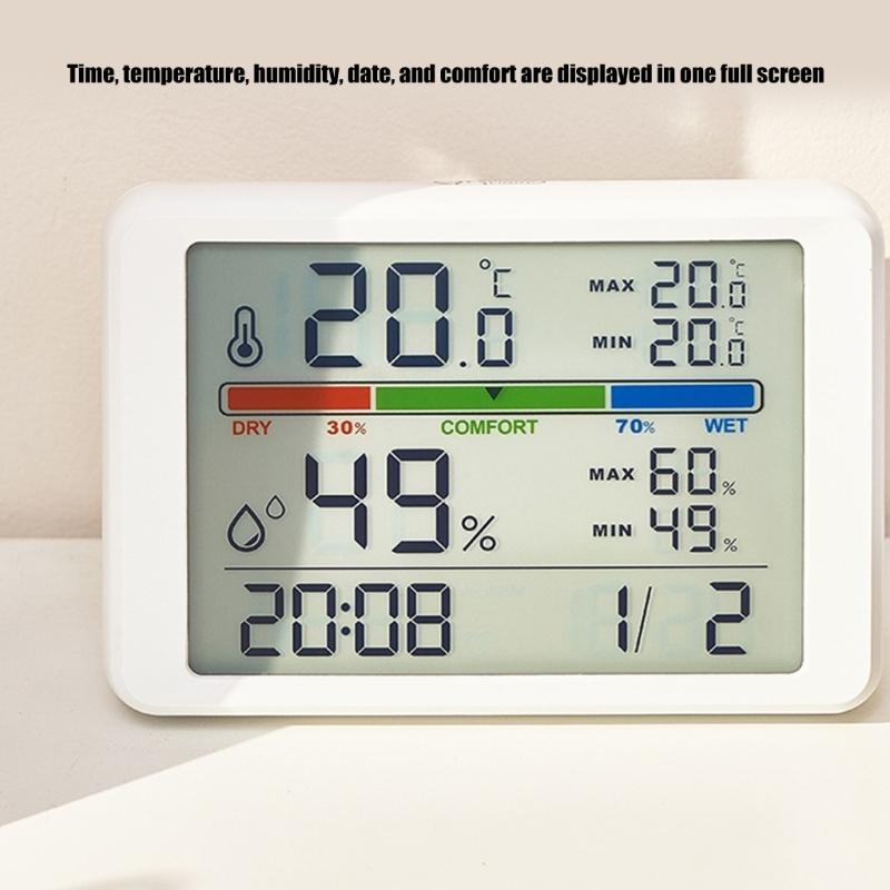 Magnetische Hänge-Digitaluhr mit Innenraumtemperatur- und Luftfeuchtigkeitsanzeige Großer LCD-Bildschirm für Schreibtisch, Wand, Kühlschrank