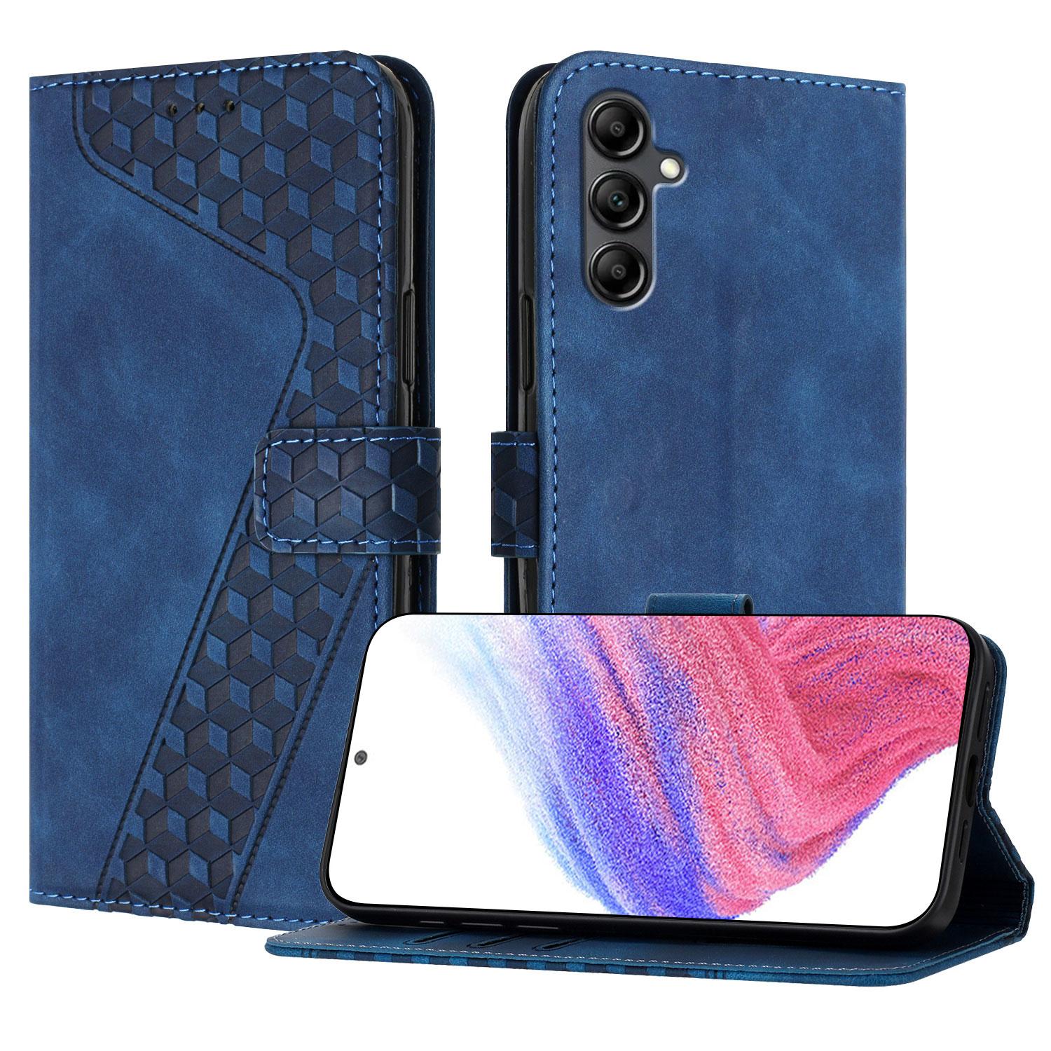 

For Samsung Galaxy A15 4G Leather Case 7-Shaped Pattern Wallet Stand Shockproof Phone Cover Blue
