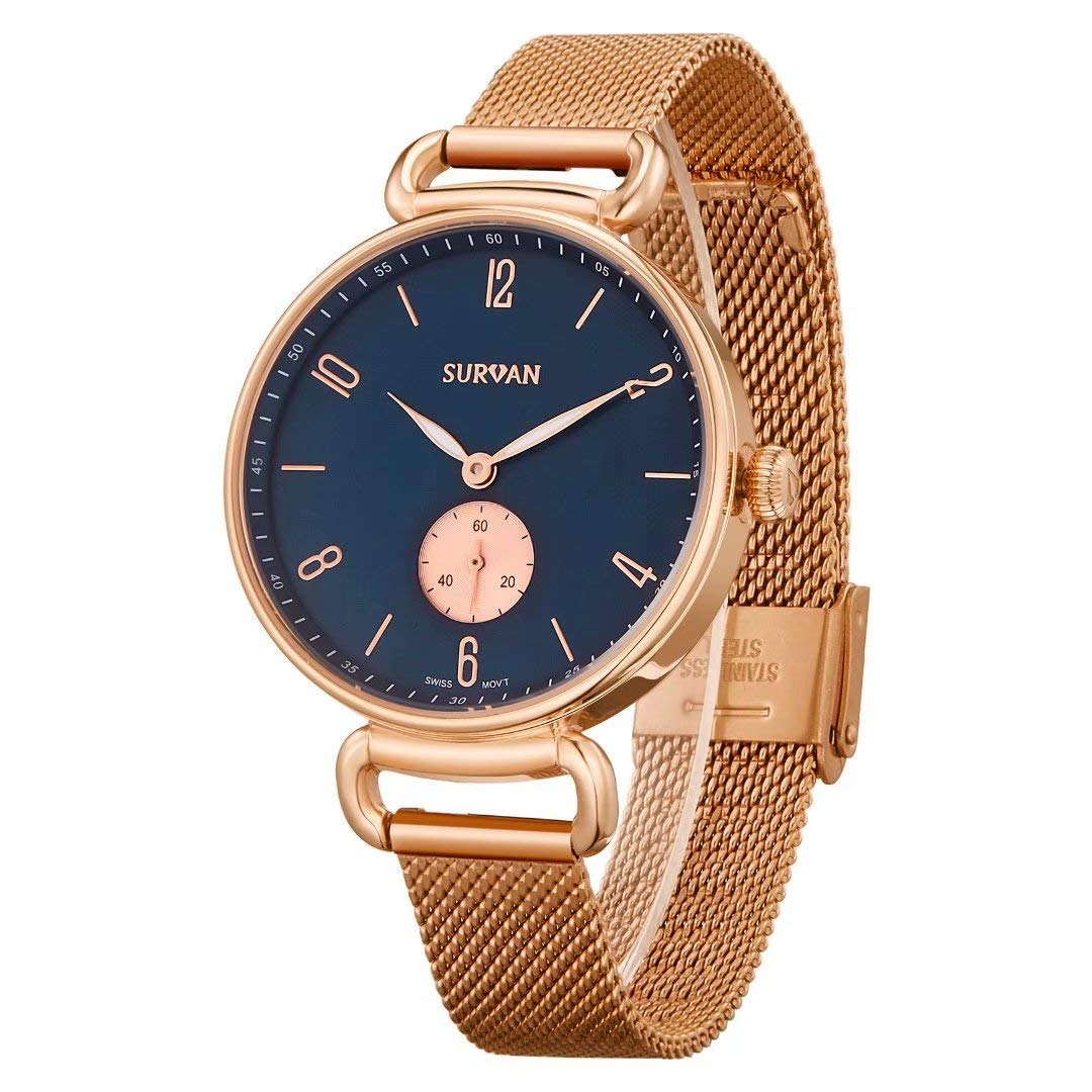 

SURVAN WatchDesigner Quartz Watch Swiss Made Quartz Sapphire Reinforced Windproof Glass Stainless Steel Strap 50M Water Resistant Simple Business