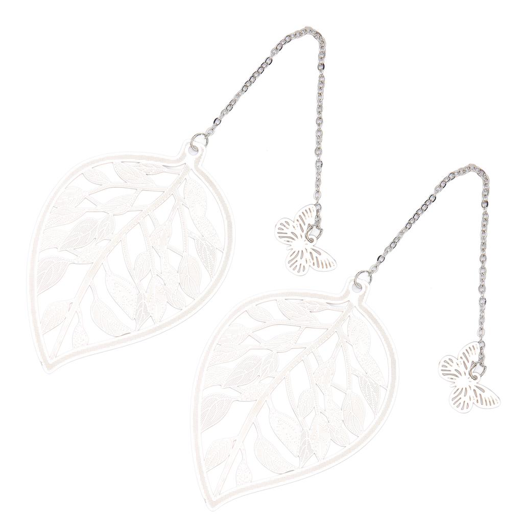 2Pcs Metal Bookmarks Retro Leaf Style Silver Color Elegant Light Slim Hollow Bookmark for Office School Family