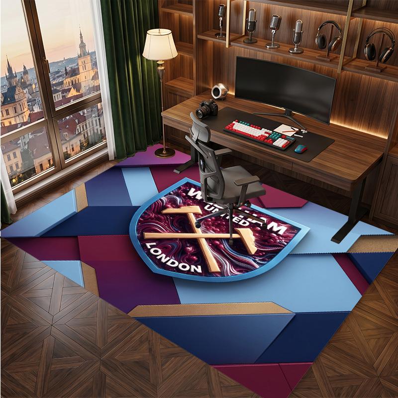 West Ham United Football Print Crystal Velvet Rug, Comfortable Water Absorbent Non Slip Indoor Floor Carpet