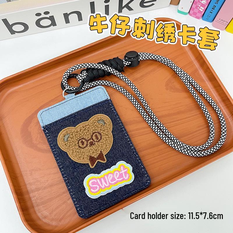 New Embroidered Denim ID and Card Holder with Dual Slots