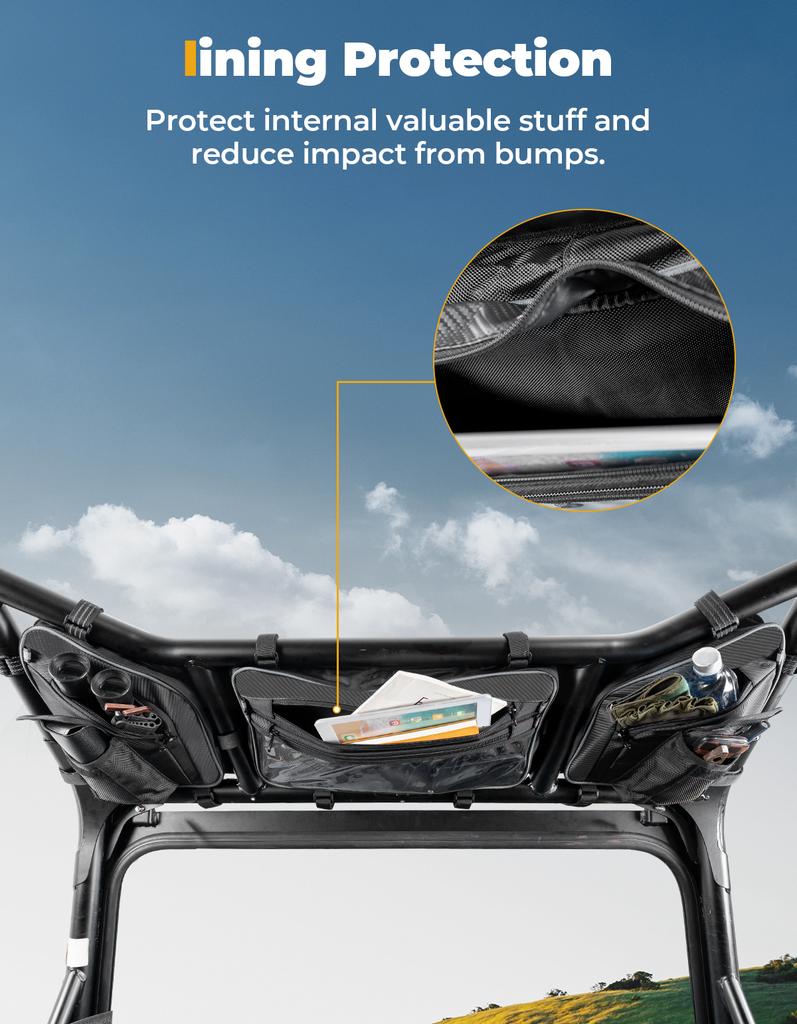 KEMIMOTO UTV 1680D Roof Overhead Storage Bag Compatible with Polaris RZR XP 1000/ RZR XP 4 1000 2024-2025 Prevent Sagging Bag