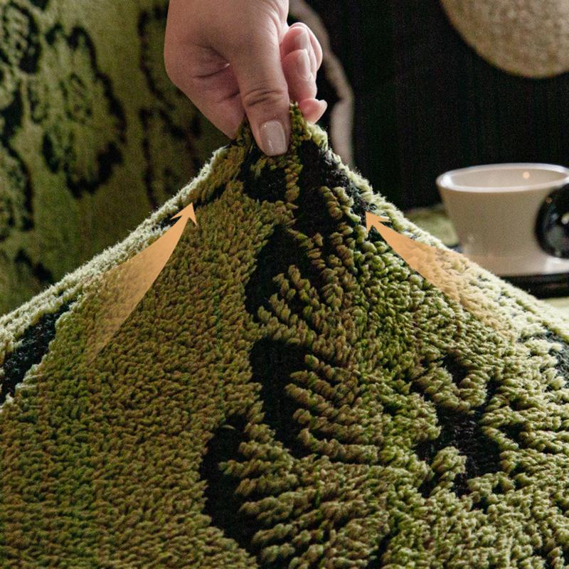 Vintage Floral Jacquard Stretch Sofa Cover High-End All Inclusive Sofa Towel with Straps Anti Cat Scratch Velvet Couch Slipcover