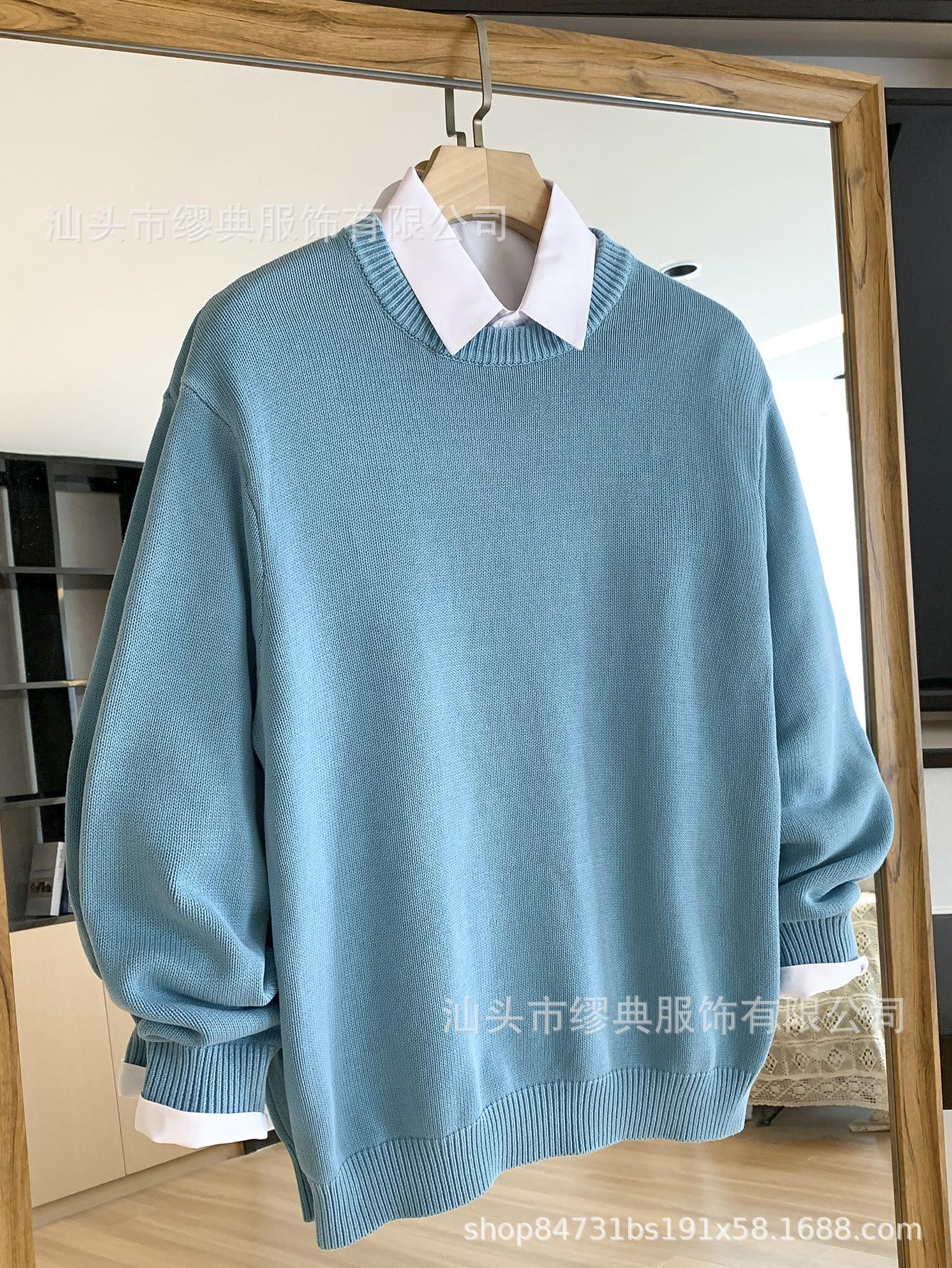 

Men s Slim Fit Solid Color Round Neck Sweater - Long Sleeve, Versatile Business Casual Pullover for Autumn/Winter XL персиковий