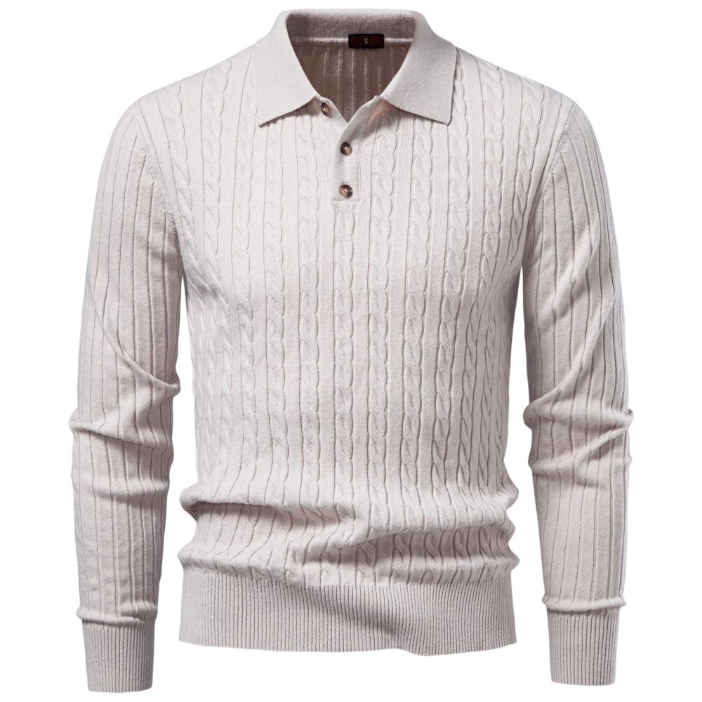 AIOPESON Men’s Knitted Polo Sweater 2026 Autumn Winter Fashion Collared Button Long Sleeves Casual Slim Fit Pullover