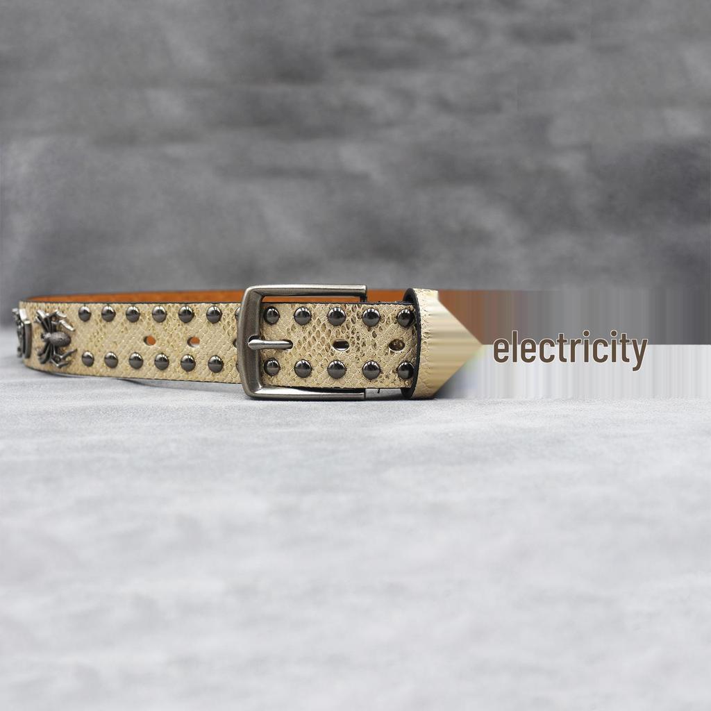 Unisex 7-Color 3D Spider Rivet Leather Belt with Snake Print