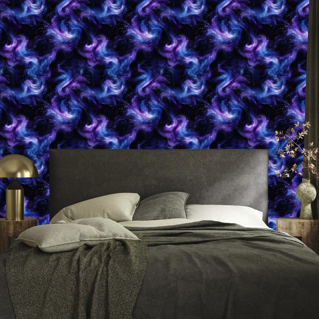 Navy Blue and Watercolor Galaxy Wallpaper, Fine Detail 50x1000