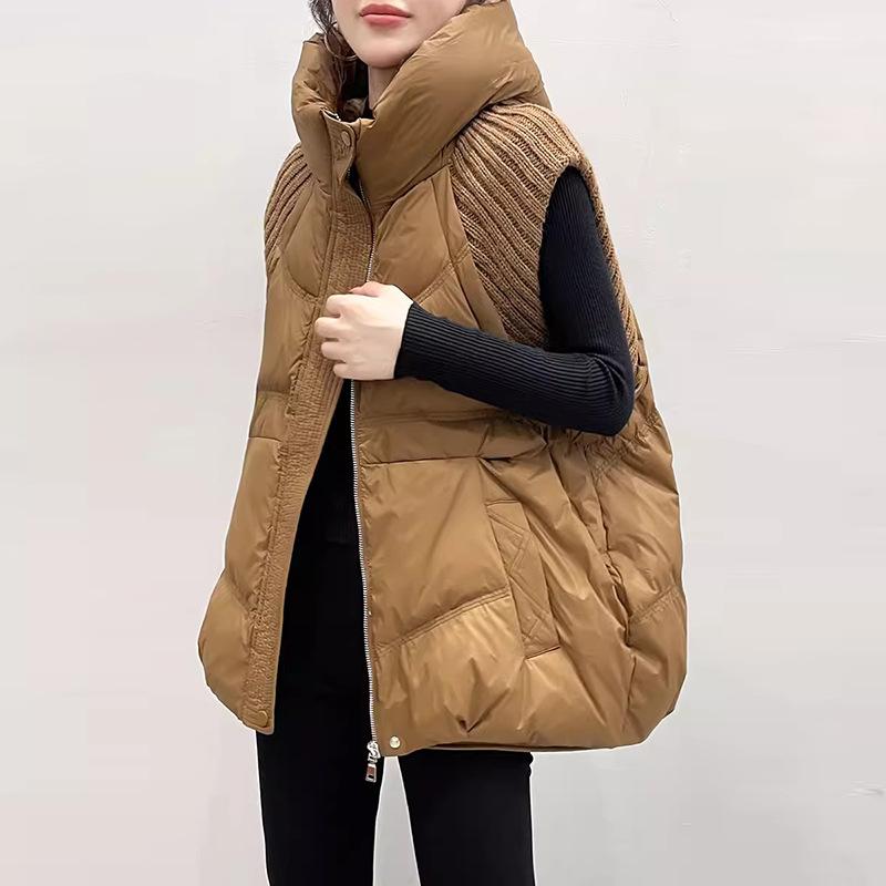 Gestrickte Ärmel Daunenweste Damen 2024 Winter Neue Mode Kapuzendesign Warme kleine Verschleißweste
