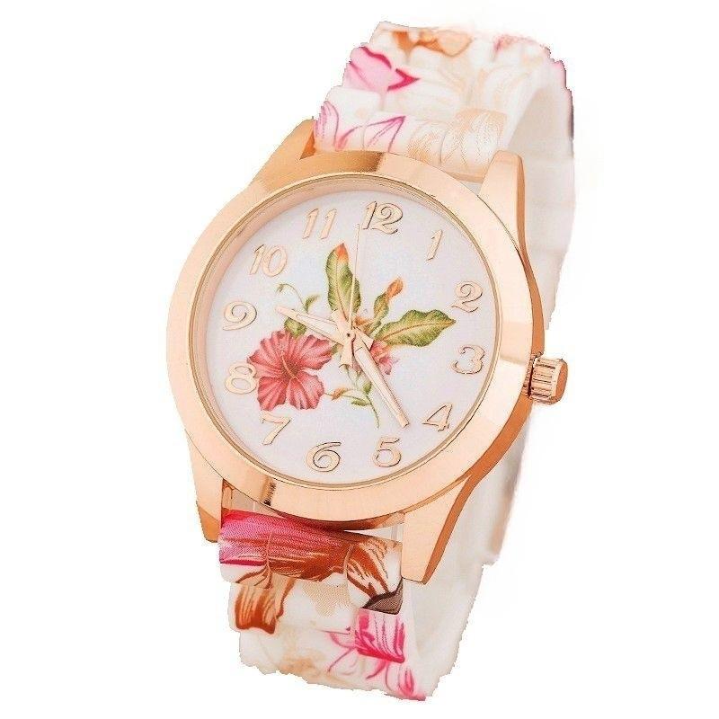 New Fashion Geneva Floral Silicone Quartz Watch for Men and Women