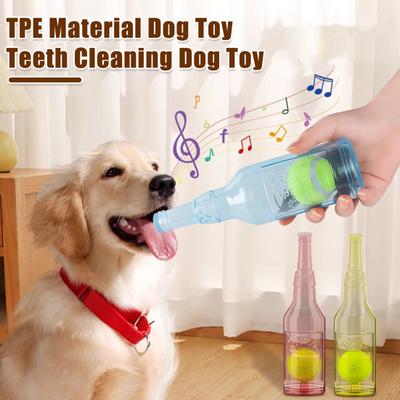 Dog Water Bottle Toy Interactive Dog Chew Toy Plastic Squeaky Bottle Teething Toy with Tennis Ball for Aggressive Chewers