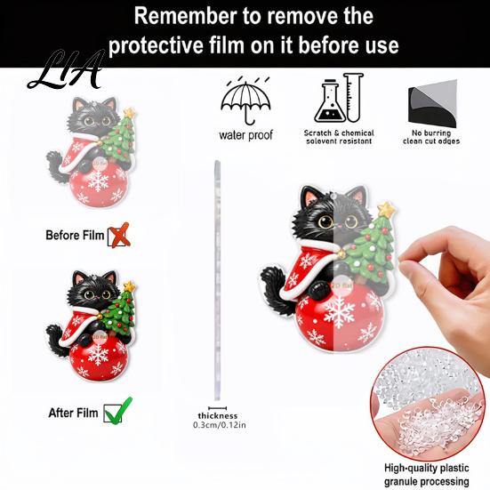 Cat Shaped Decorations Christmas Pendant with Hanging Rope, 2D Flat Acrylic Ornament for Xmas Tree Lover Gifts Decoration, Cute Holiday Decor,