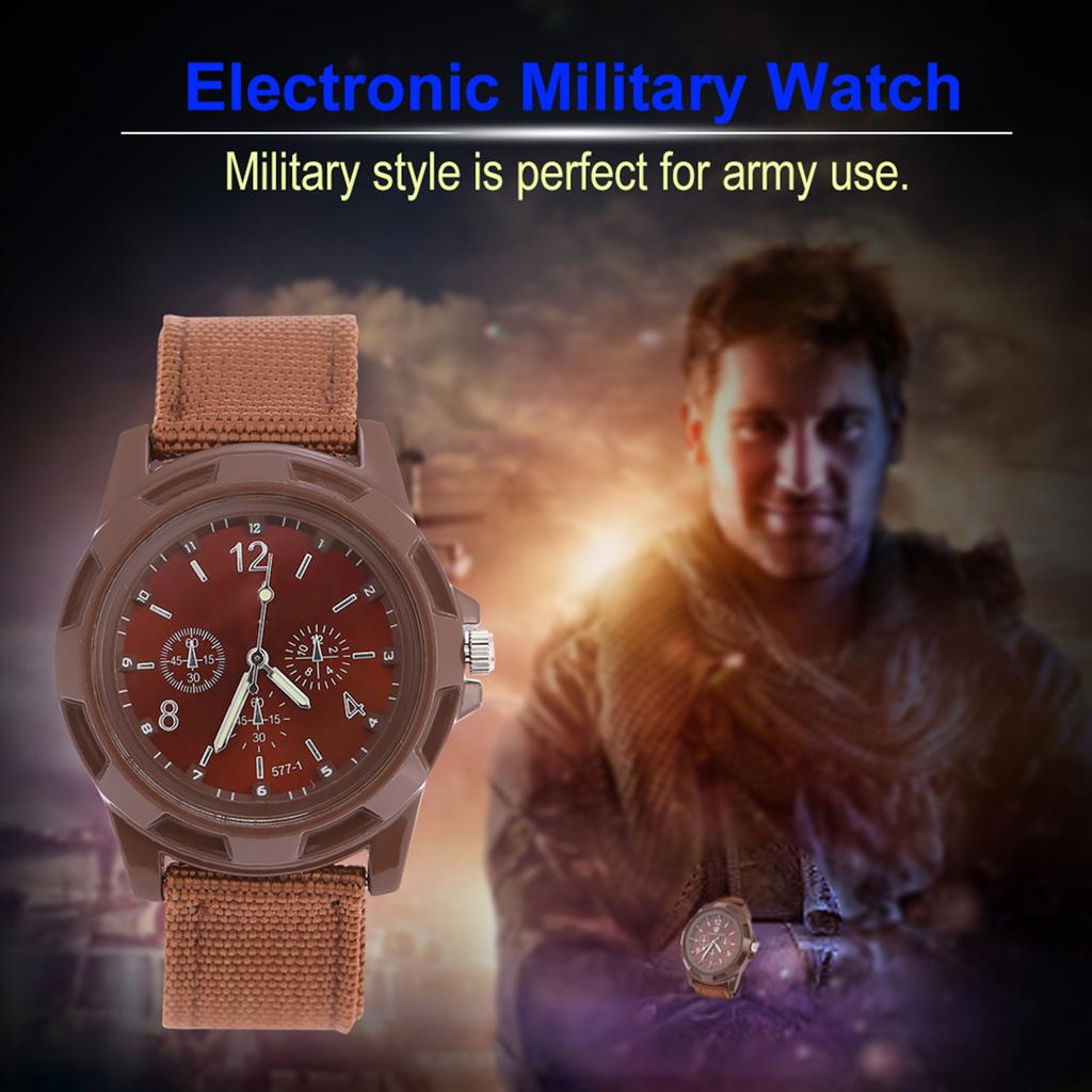 Electronic Analog Wrist Watch Round Nylon Strap Military Wristwatch