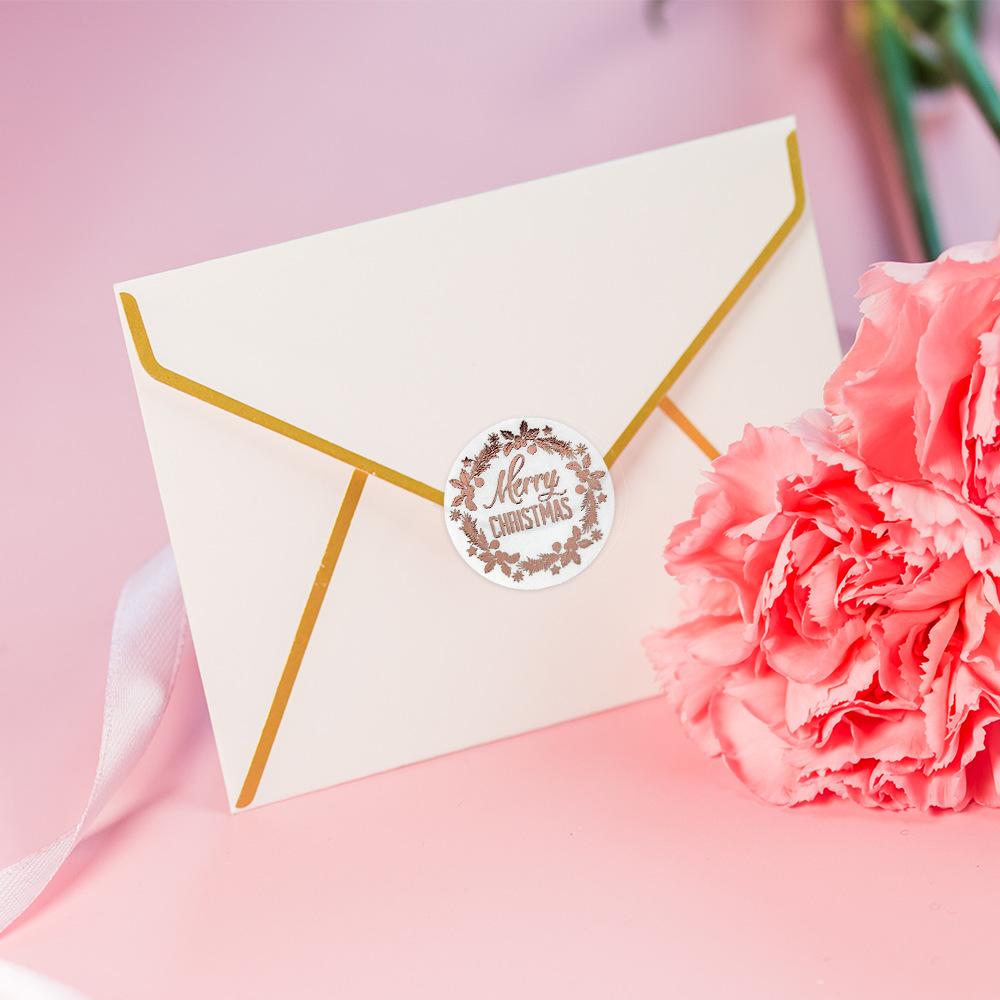 500pcs Rose Gold Merry Christmas Stickers 1 Inch Self-adhesive Holiday Stickers For Christmas Decors Wedding Party Cards Label