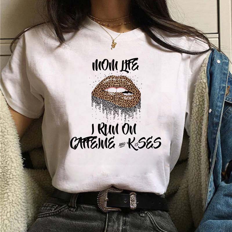 Leopard Mom Life Print Women T Shirt Short Sleeve Oversized Tshirt Ladies Clothing Fashion Kawaii Female Tee Tops Camisetas Muje