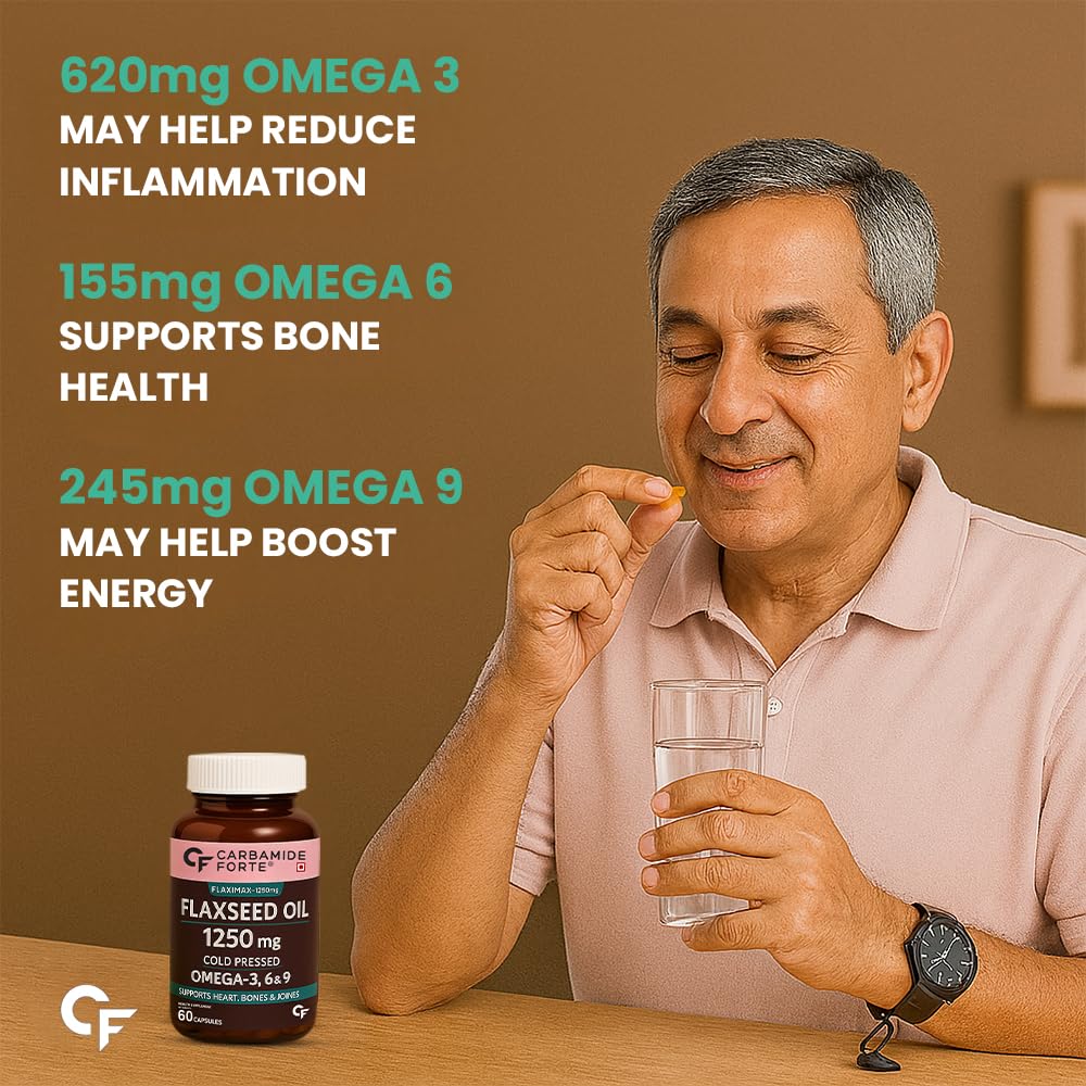 Carbamide Forte Kaltgepresste Omega 3 6 9 Kapseln 1250 mg Pflanzenbasiert Tägliche Wellness-Unterstützung 60 Kapseln