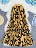 European & American Printed Pleated A-line Midi Skirt for Women - High-waisted, Versatile & Slimming