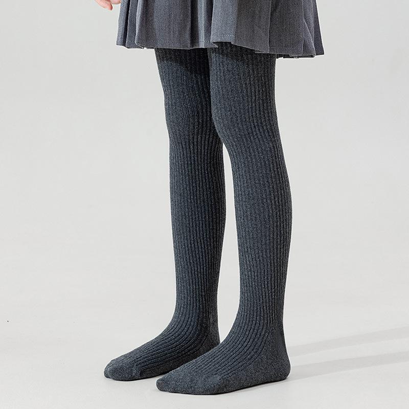 Children's TikTok Style Thin Fleece Tights - Autumn/Winter - Gray/Black Leggings