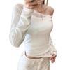 Elegant Lace Patchwork Off-Shoulder Slim-Fit Long-Sleeve Top for Women - Spring/Autumn Style