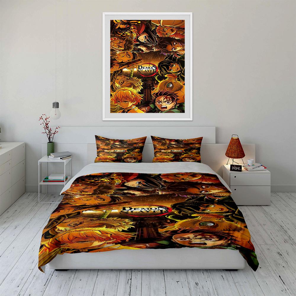 Demon Slayer Anime Bedding Set 3PCS Bedding set (1 duvet cover, 2 pillowcases, duvet not included)